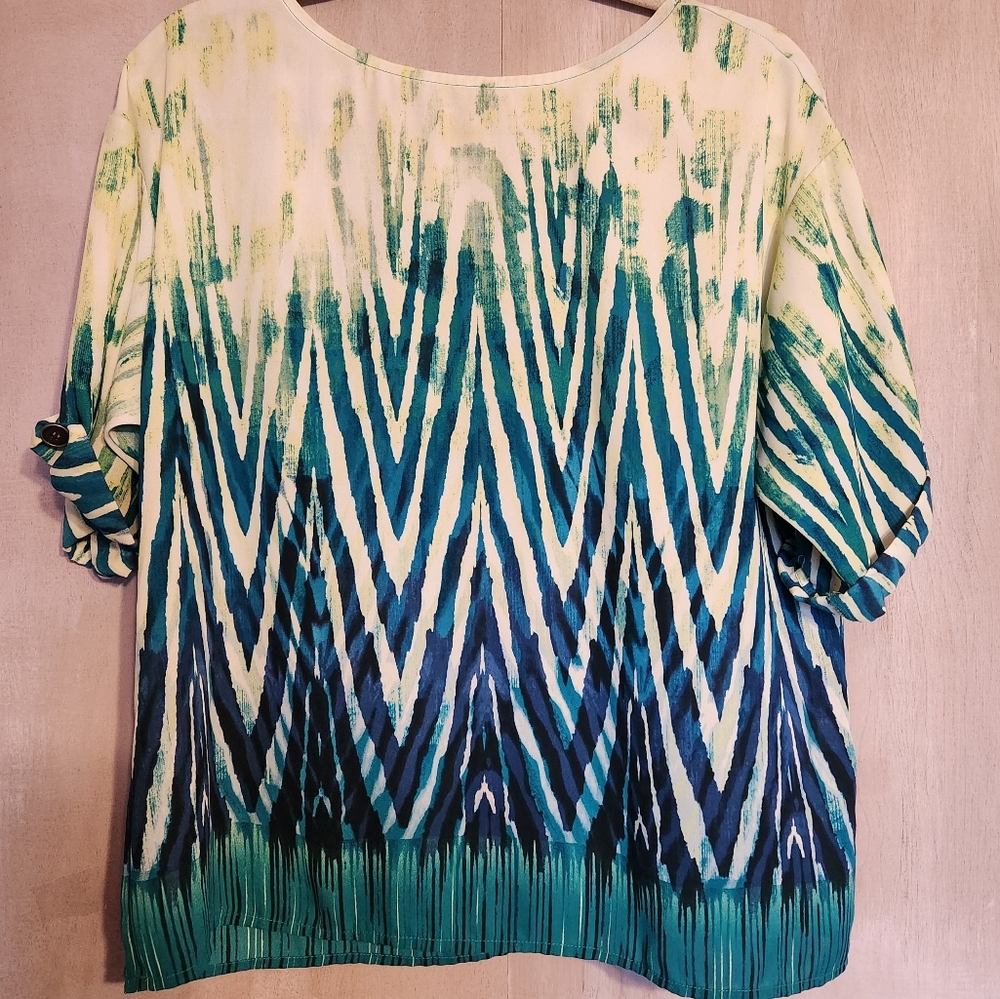 Christopher & Banks Cream & Teal Blouse Sz. S